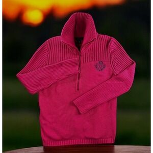 Tommy Hilfiger Sweater Women XL 1/2 Zip‎ Ribbed Thick Boho Embroidered Y2K Money